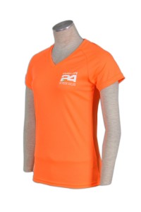 T520專業訂做T恤  自訂ee款式  杏領 訂購團體T恤供應商HK    橙色  低 胸 t 恤  不 透 白 t